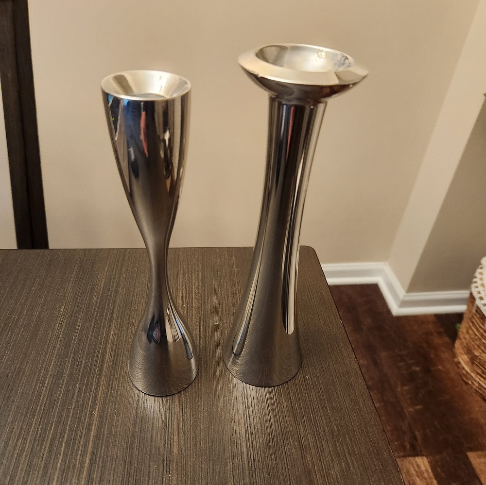 2 Vintage NAMBE Metal Silver Alloy Candle Holders